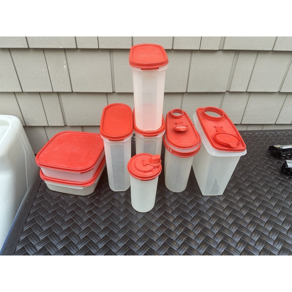 Vintage Tupperware Modular Mates orange lid 16 Piece Set